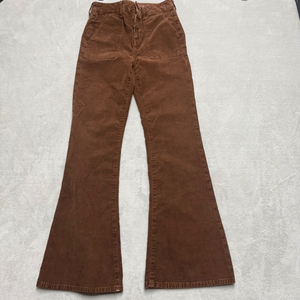 American Eagle Brown Corduroy Flare Pants High Rise Stretch Size 4 Regular - Picture 6 of 14